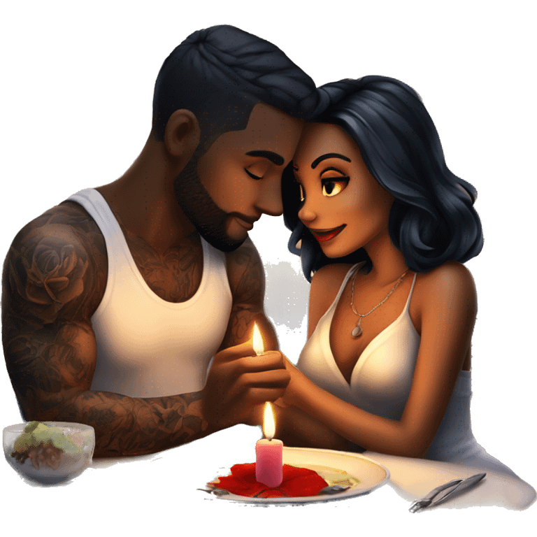 romantic candle light dinner for beautiful tattooed couple emoji