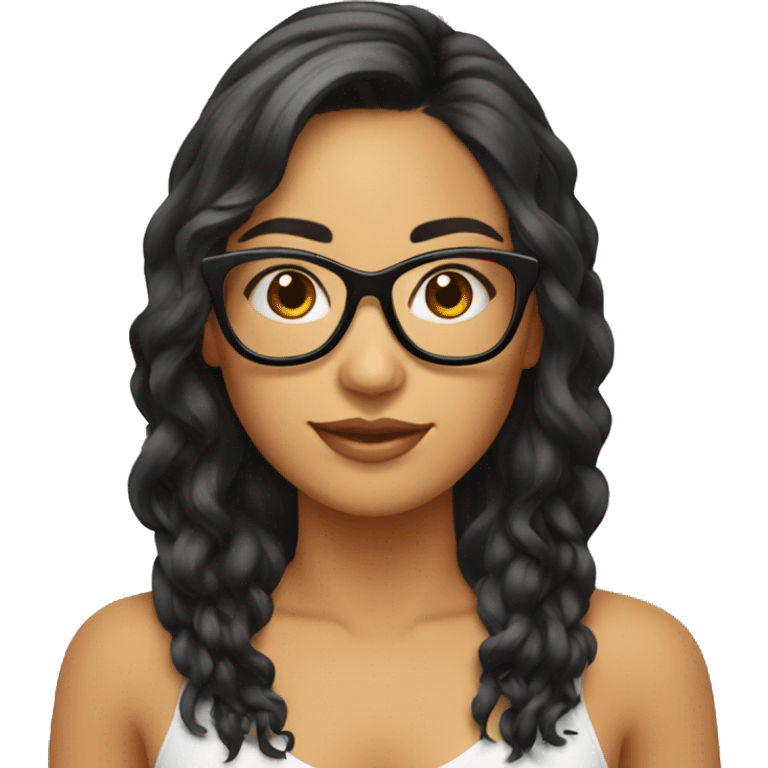 Chica blanca de cabello medio negro con gafas emoji