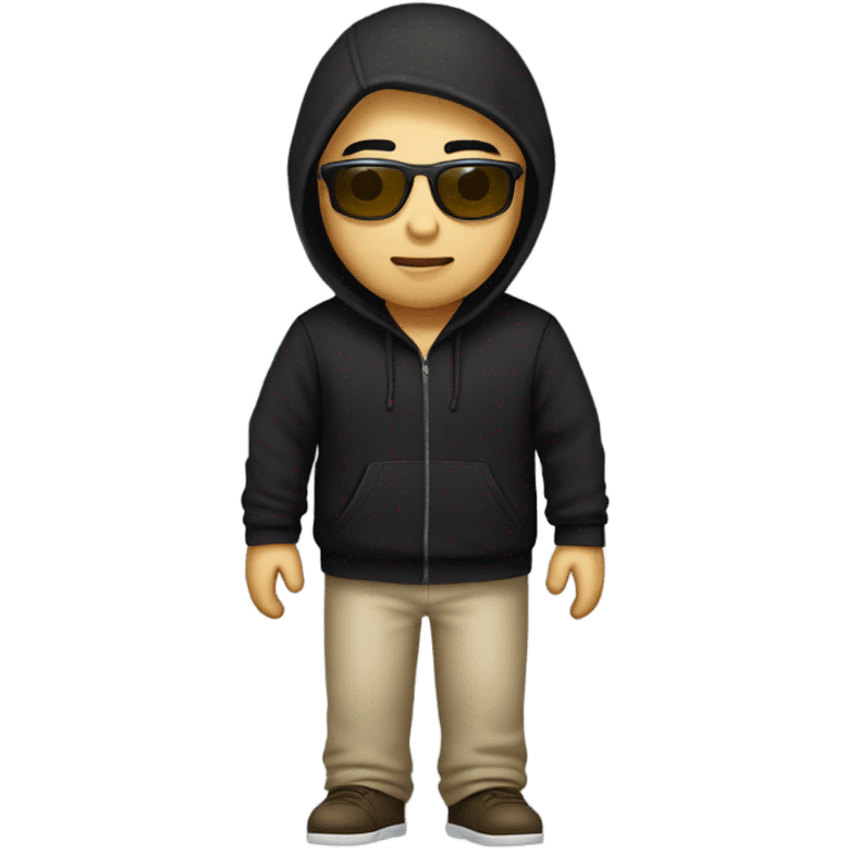 programmer, student, asian, black hair, black eyes, male, round face, black sunglasses, black hoodie emoji