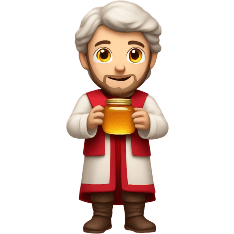 Caucasian Saint Valentine holding a jar of honey emoji