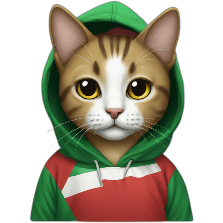 a cat wearing Palestin's flag hoodie emoji