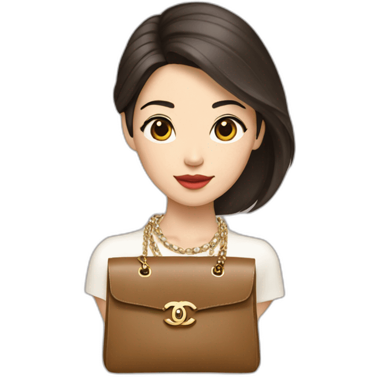 brunette Asian girl with Birkin bag and Chanel necklace emoji