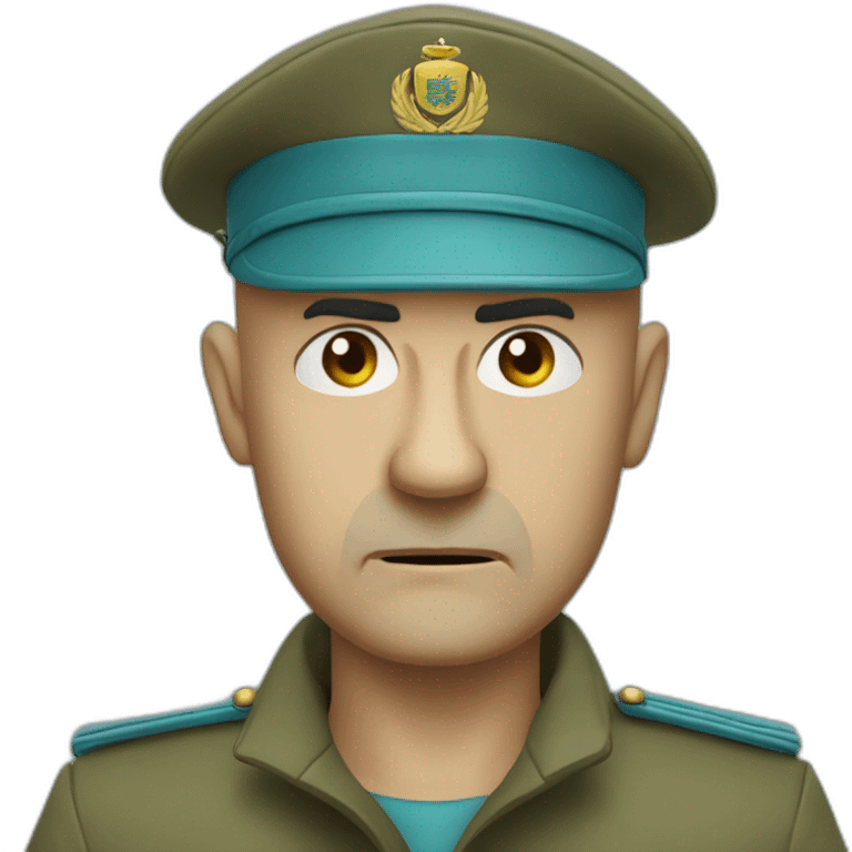 High detail cyan beret bald angry 50 years old man no hair furious very angry frown with khaki idf uniform emoji