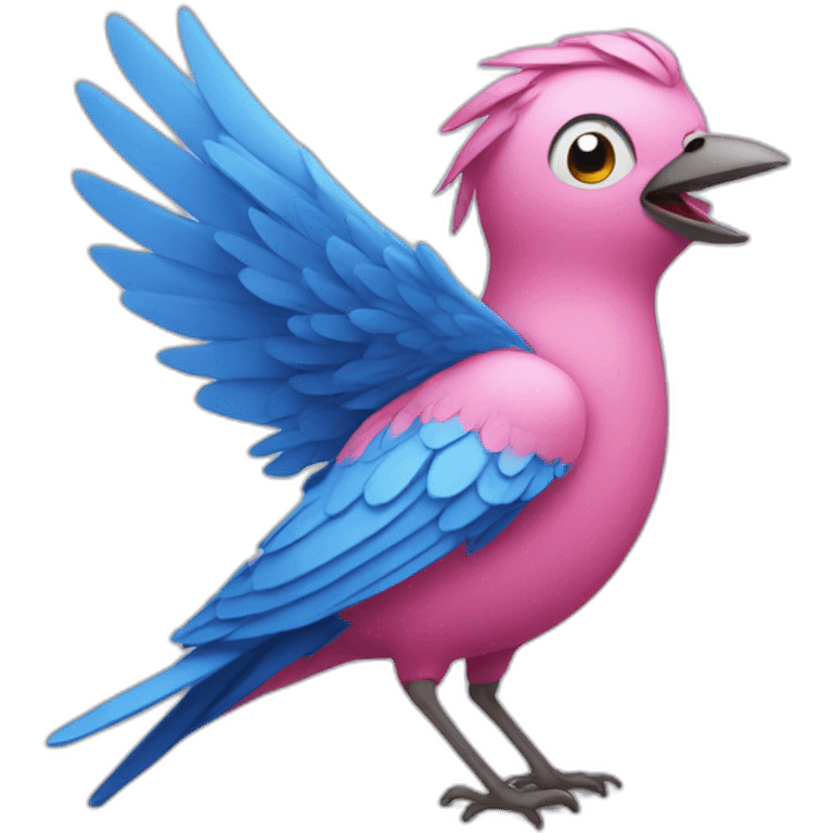 pink singing bird with blue eyes and blue hair  emoji