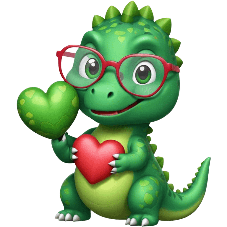 dinosaur in glasses holding hearts emoji