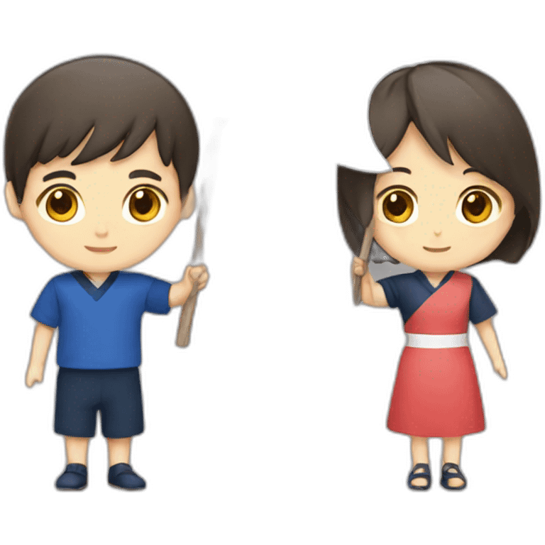 boy and girl holding Japanese flag emoji