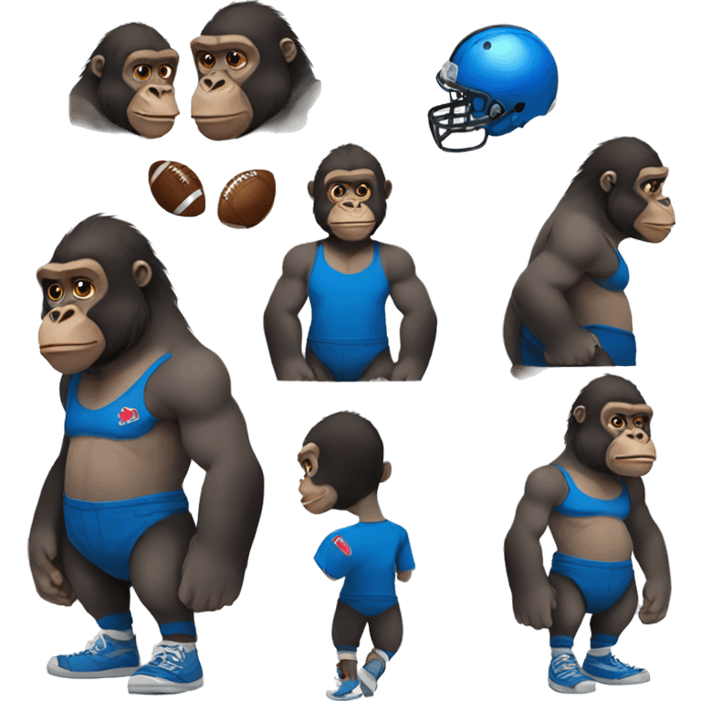 Gorilla with football clothes red t shirt blue short clothes and black shoes emoji