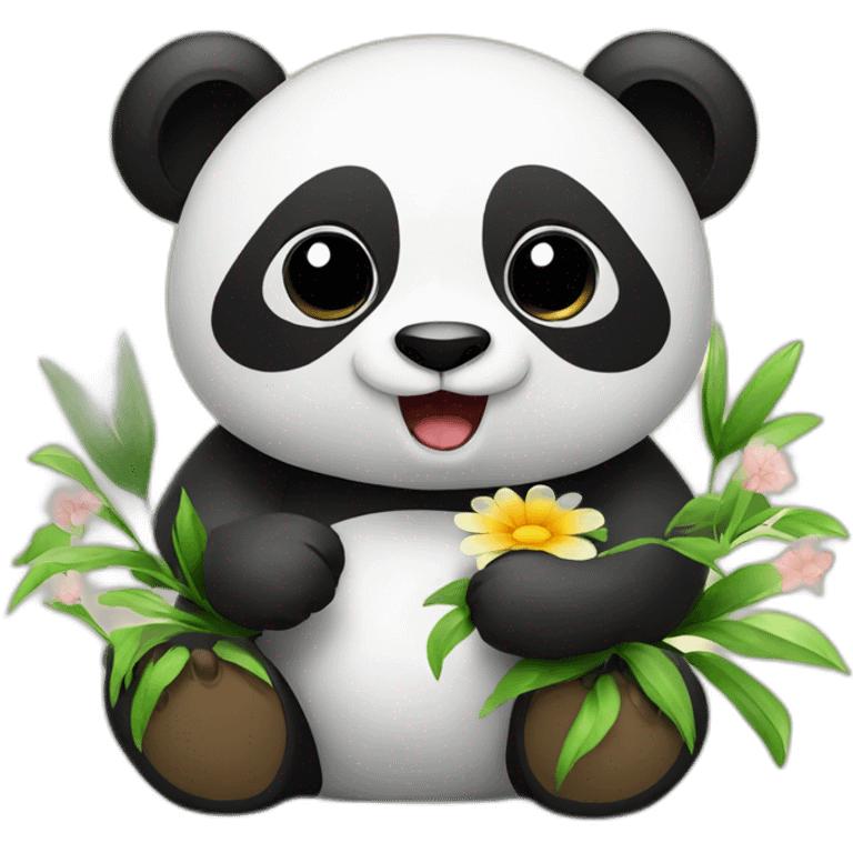 Panda with flower emoji