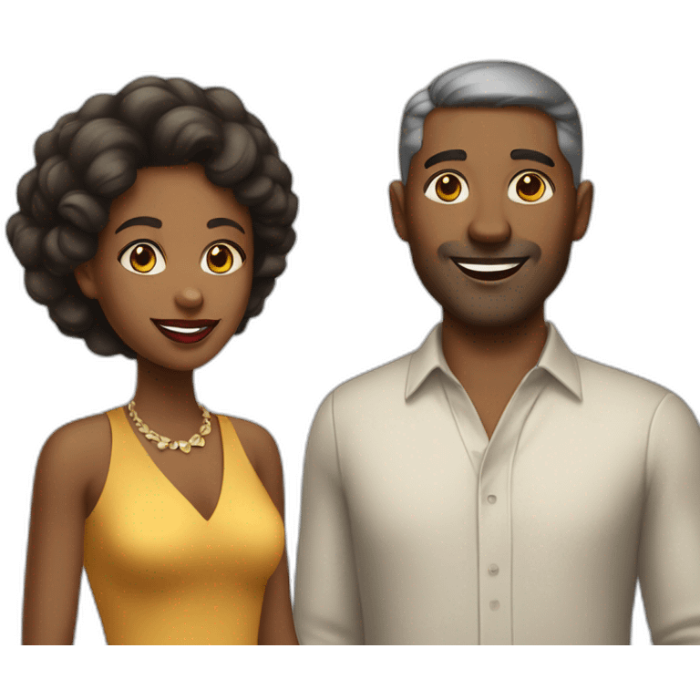 white man in late 50ties in love with younger black woman casual dressing emoji