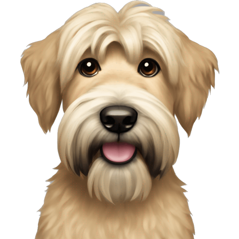 Wheaten terrier with fluffy long hair, black ears and black chin emoji