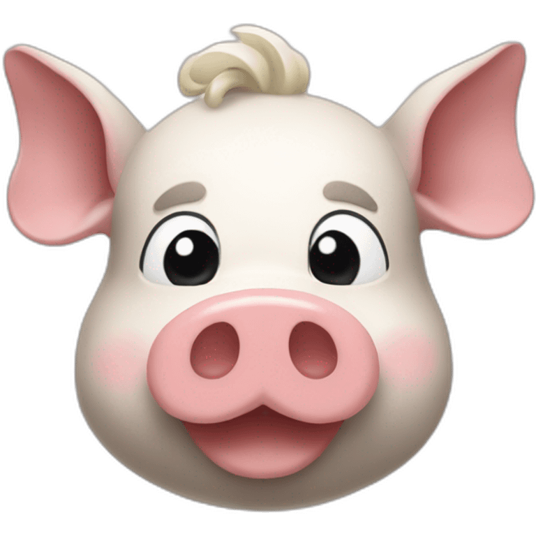 Macron avec un moustache rectangle sur un cochon emoji