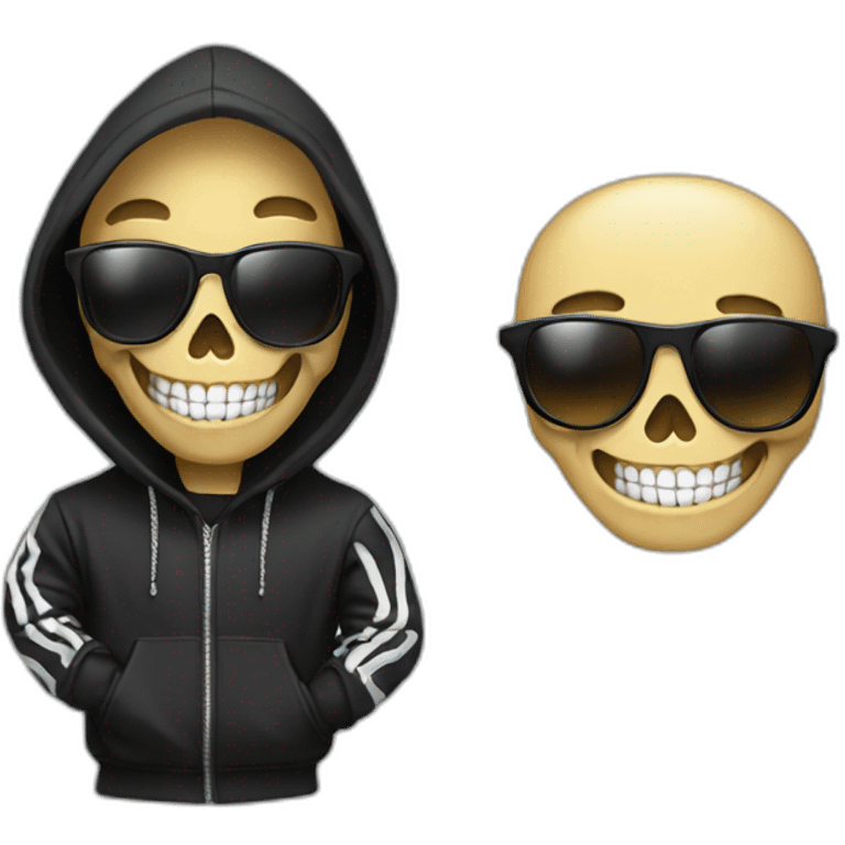 skeleton in black hoodie and sunglasses smile emoji