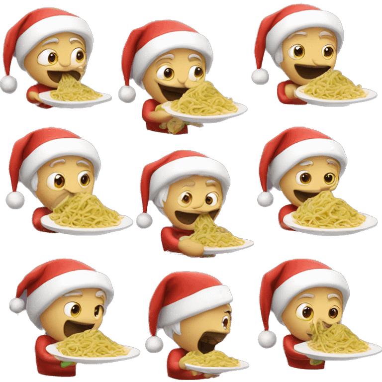 santa eating pasta whie surfing emoji