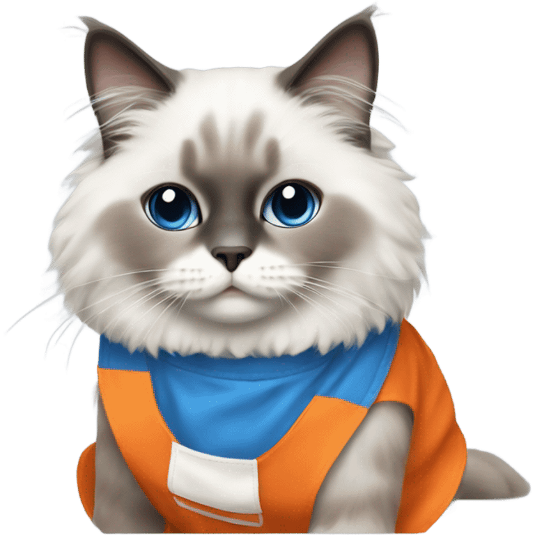 Blue point Ragdoll cat wearing an orange apron  emoji