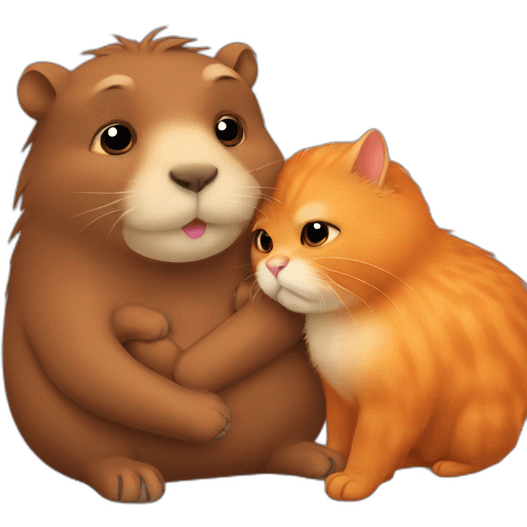 Capibara hugs the orange persian cat emoji