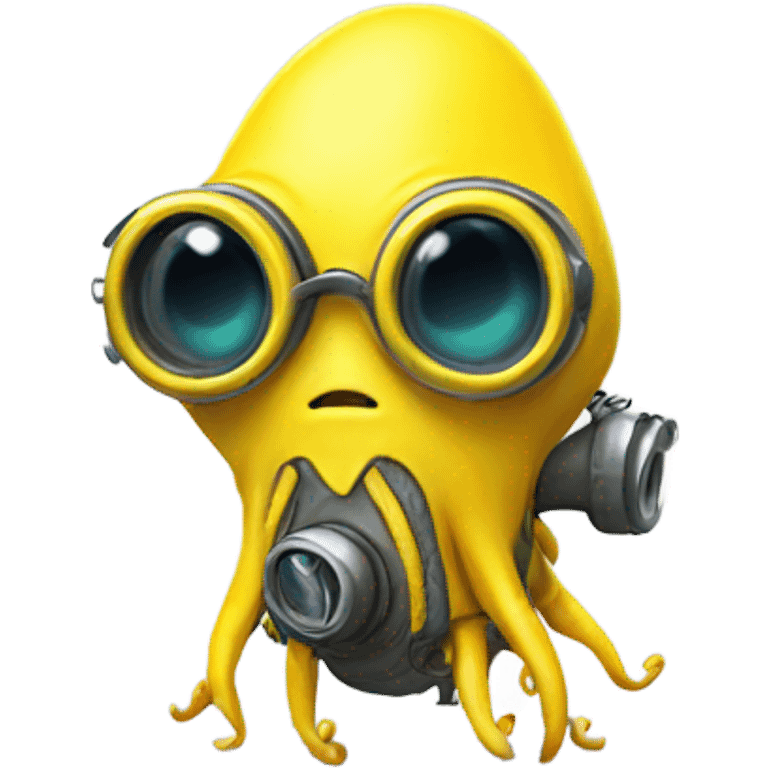 A squid alien in a minion outfit in goggles emoji