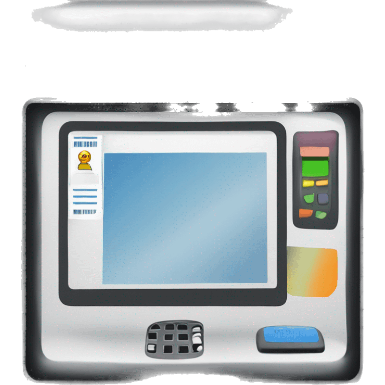 Minimalistic vector-style illustration of a self-checkout monitor with a barcode scanner. emoji