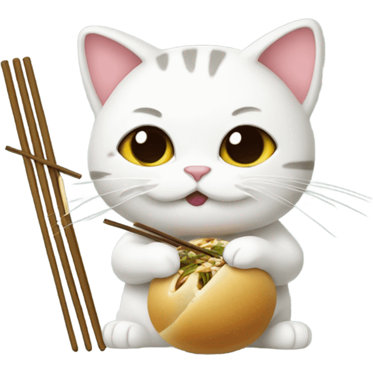 Cat eating a bao bun with chop sticks emoji