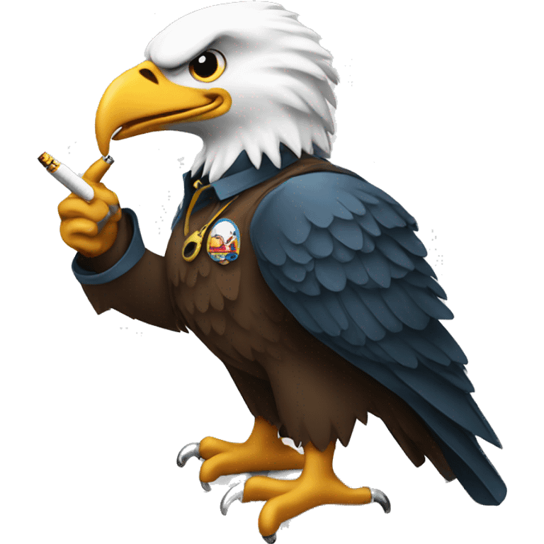 bald eagle smoking a cigarette and holding a pistol emoji