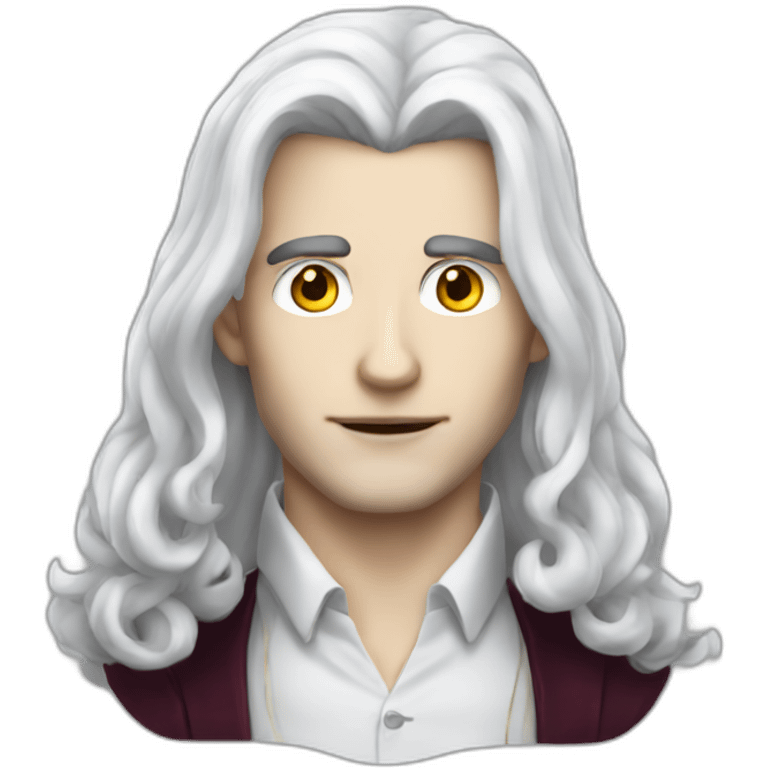 vampire librarian with blue eyes and long white hair handsome male emoji