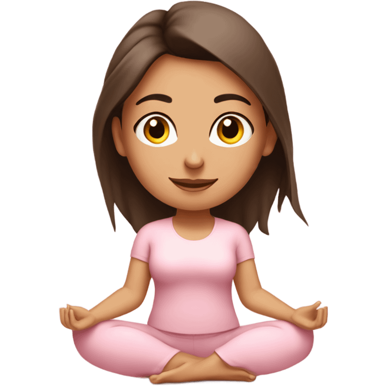 Brunette yoga beautiful girl in light pink clothes sitting on a yoga mat emoji