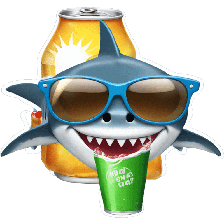 shark with sun glasses drinking a soda emoji