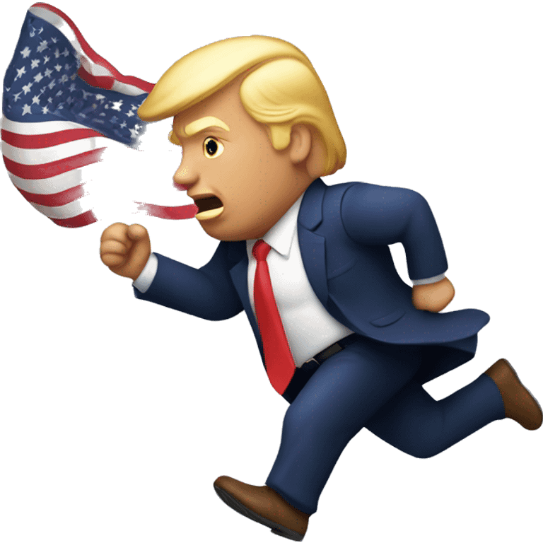 Donald trump running around with an American flag emoji