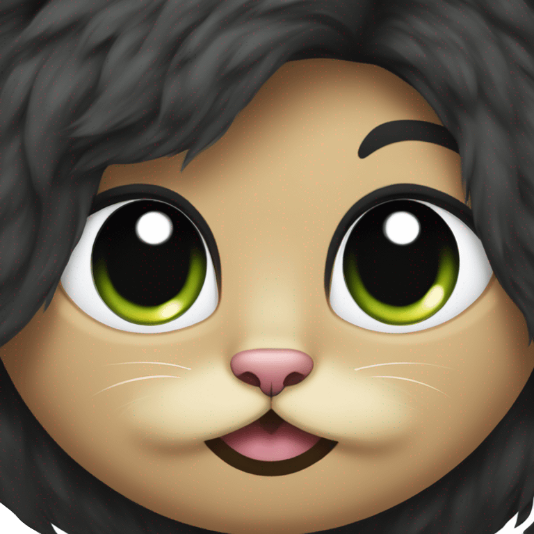 cat with black long haired fluffy girl cat with reen eyes and black fur emoji