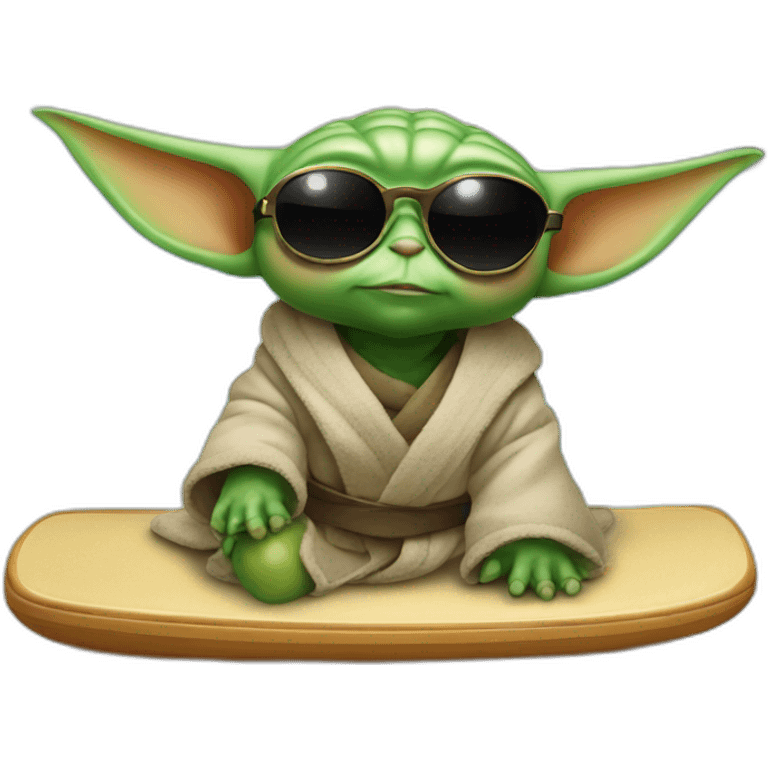 Baby yoda with sunglasses on the surf table emoji