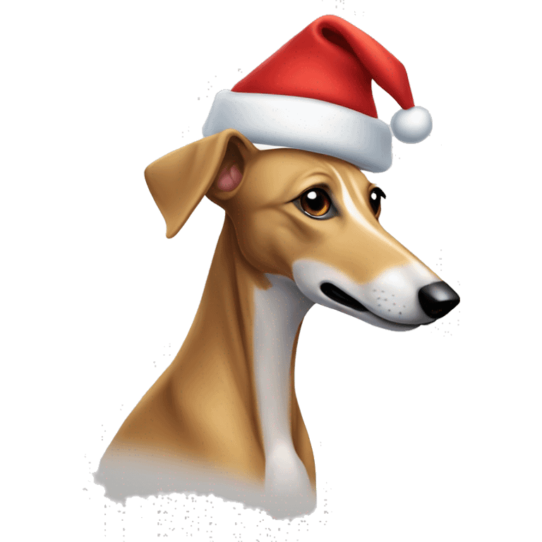 Light brown Greyhound wearing Santa hat emoji