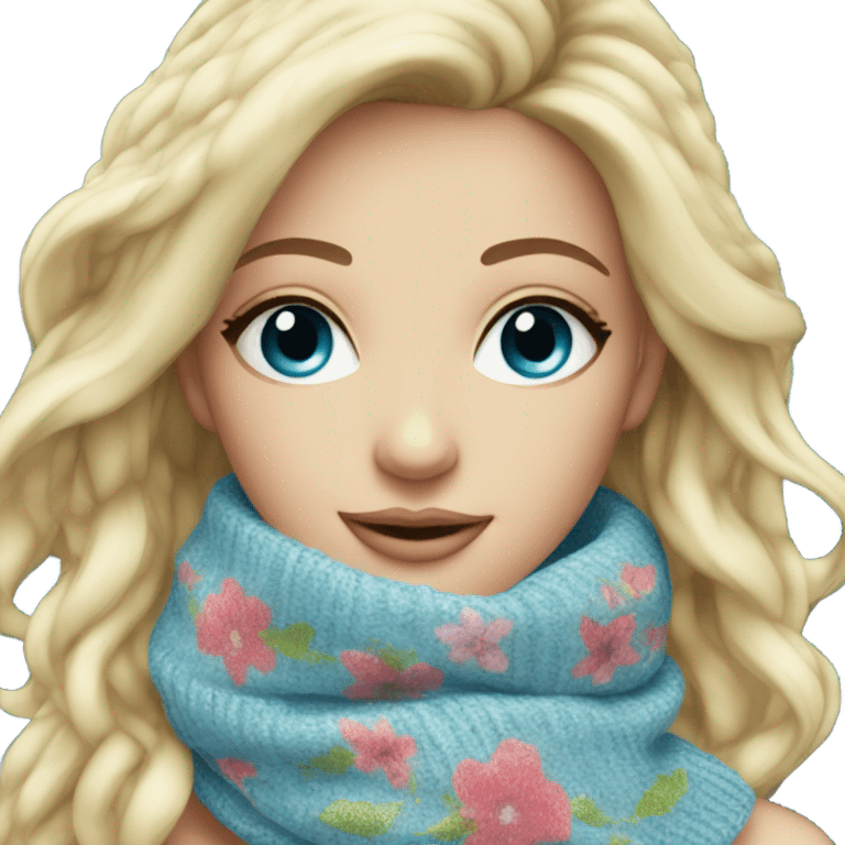 Beautiful blond blue eyes woman with Knit scarf floral glitter design  emoji