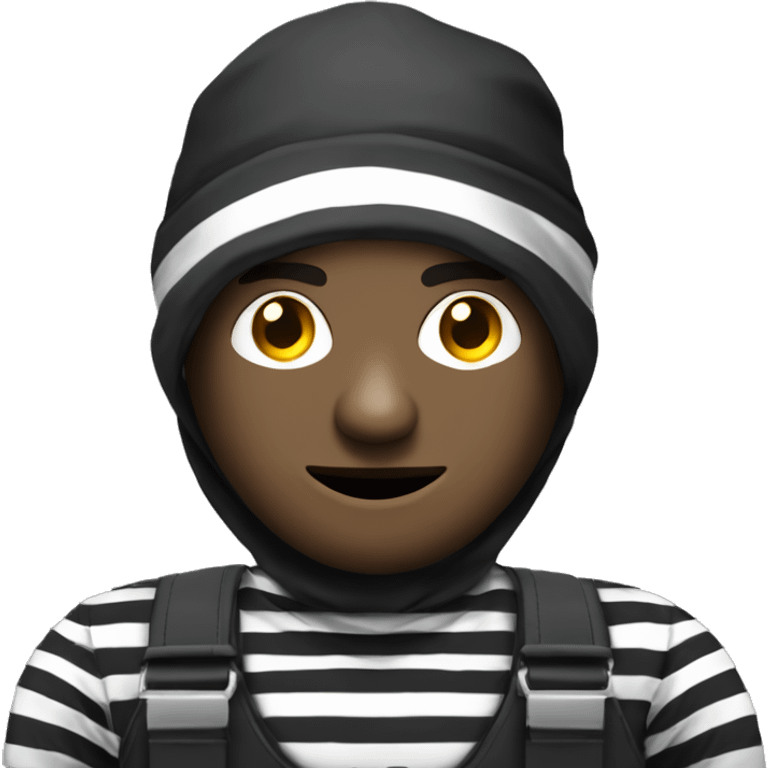 Bank robber, black and white striped shirt, balavlava, dollar money sack emoji