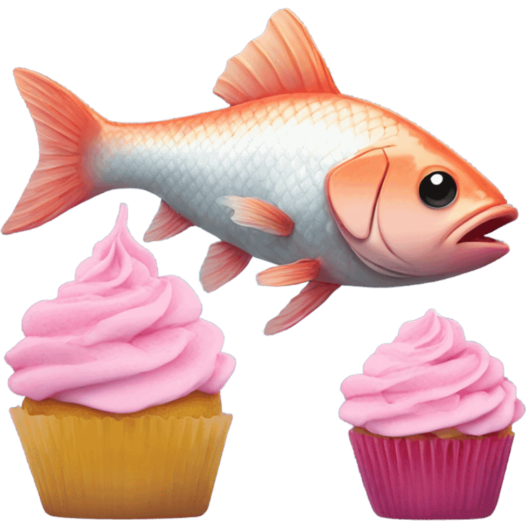 fish eating a fish and pink cupcake emoji