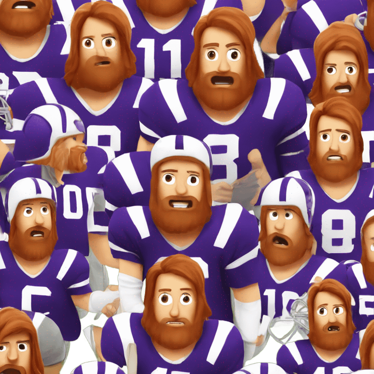 Redhead jesus playing American football wearing purple number 14 and derpy face emoji