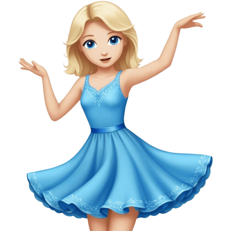 Beautiful blonde girl with blue eyes dancing in a dress emoji