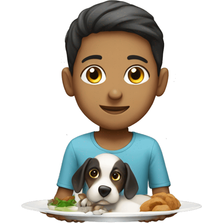 Arabic little boy holding a dog on a plate emoji