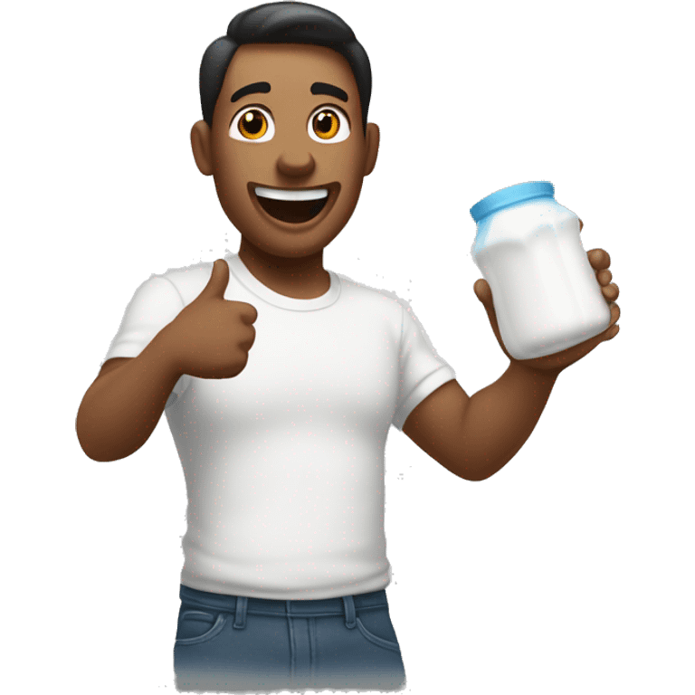 man looking excited while throwing milk emoji