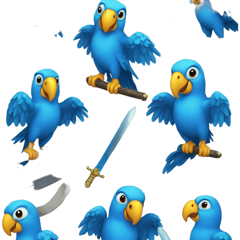 Blue parrot holding a sword emoji