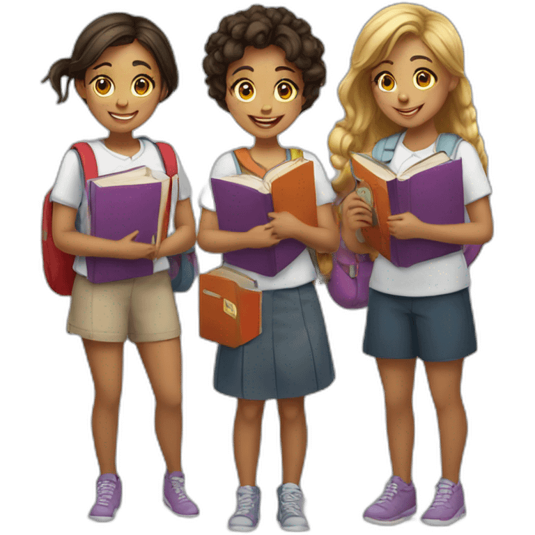 4 student girls with their books . and little bit smile emoji