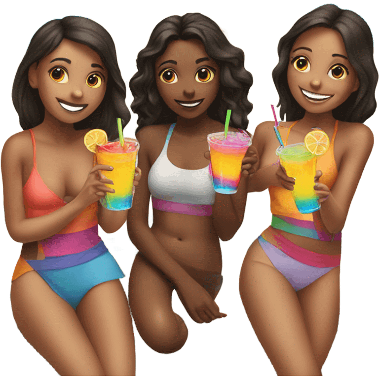 Group of girls at pool with drinks emoji