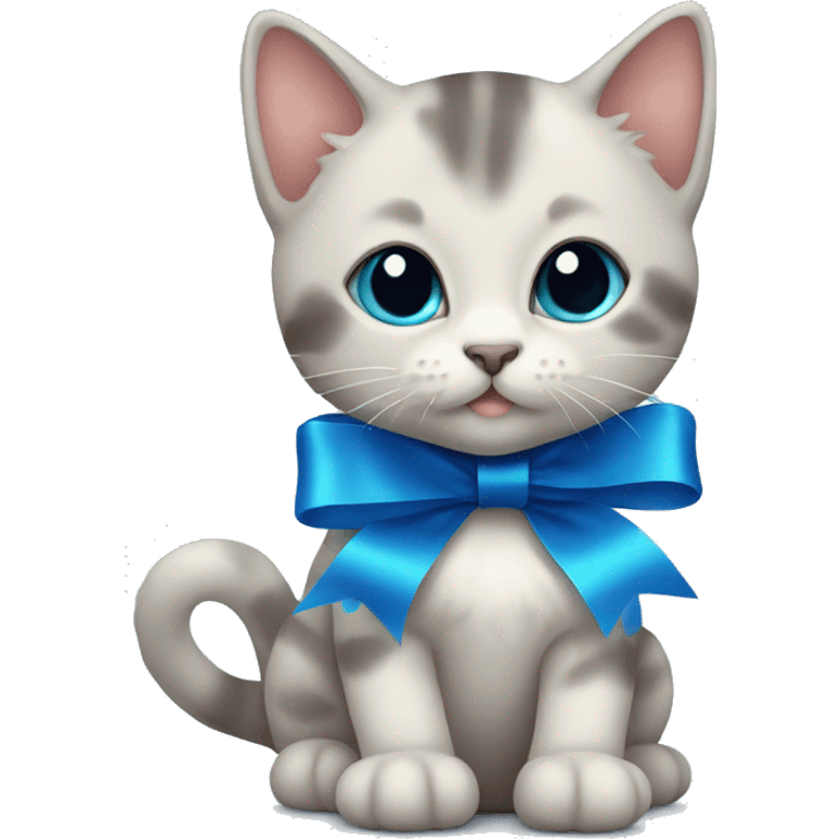 kitten with a blue ribbon emoji