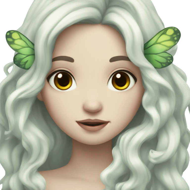 forest fairy, pale skin, black wavy hair emoji