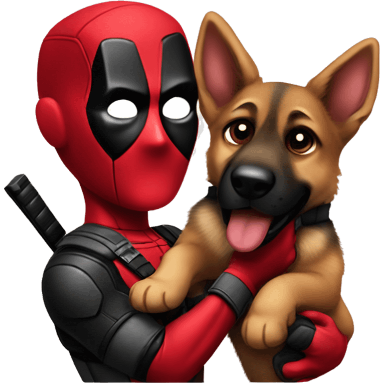 Deadpool holding a German shepherd puppy emoji