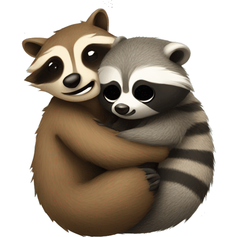 raccoon and sloth hugging  emoji