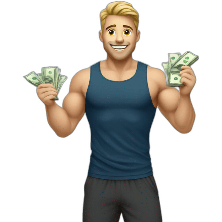 happy personal trainer man with money emoji