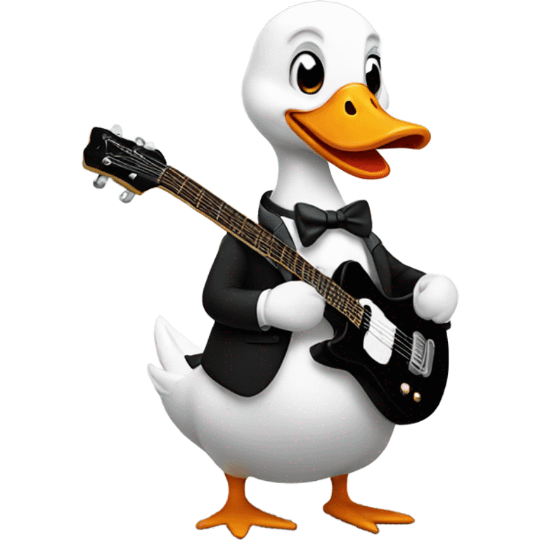 Goose in a tuxedo playing electric guitar emoji