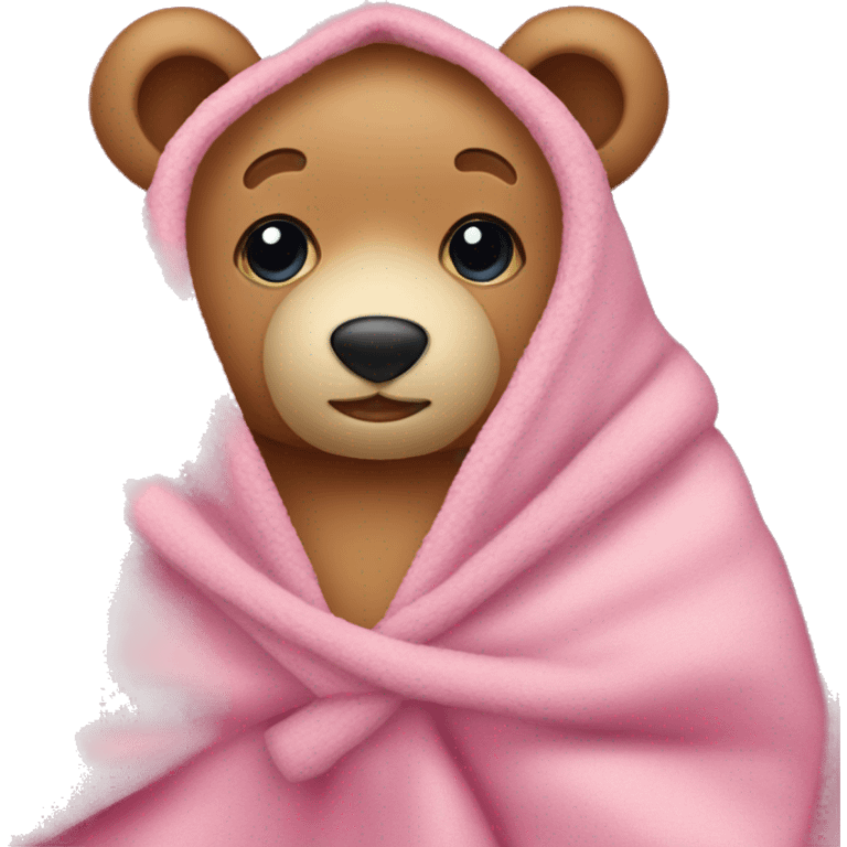 Pink teddy bear in cozy blanket  emoji