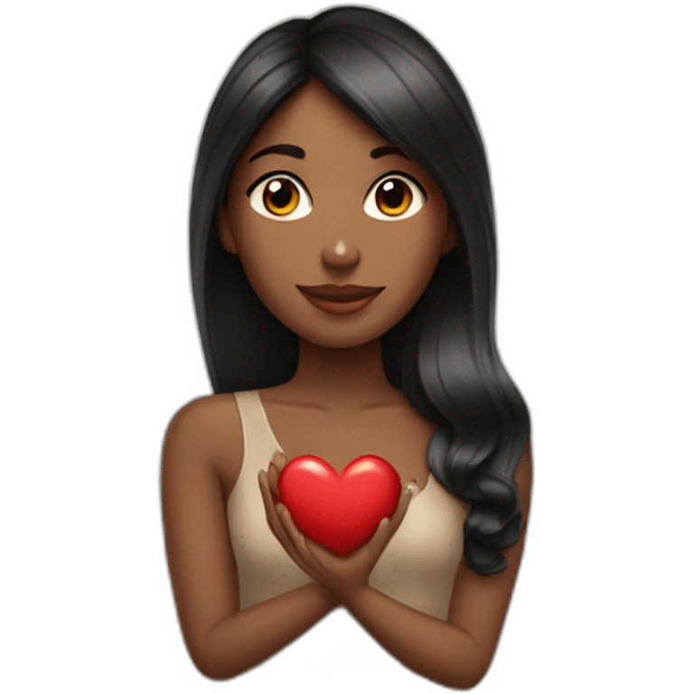 cabello negro corto, mujer de piel clara, con un corazon en las manos emoji