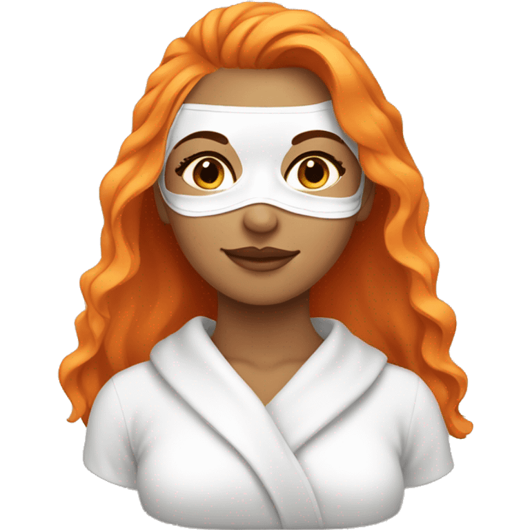 Tan girl with orange hair with face mask spa beauty full face relaxing emoji