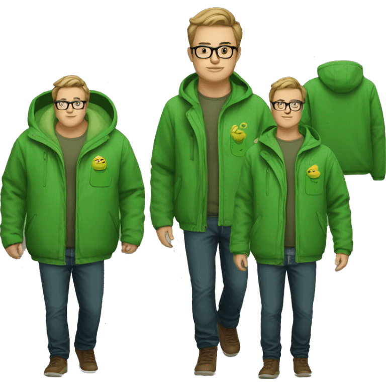 Fat man glasses green fleece jacket emoji